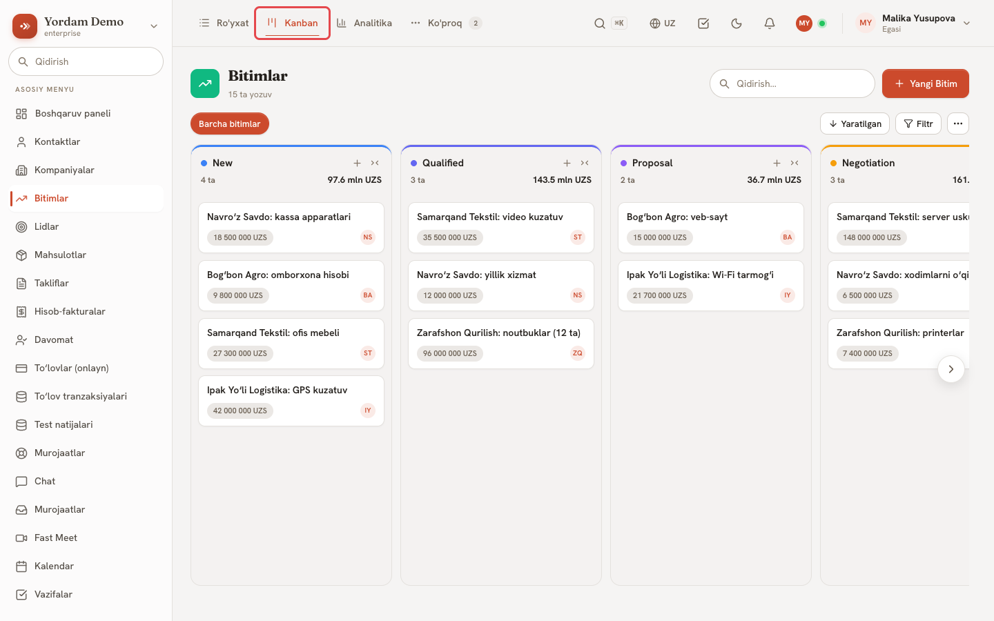 Bitimlar doskasi, yuqorida «Kanban» yorligʻi